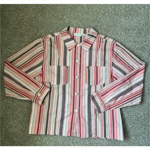 Lulu B Shacket Snap Button Pink Striped Pockets Collar Beach Boho Stretch Large